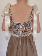 Renaissance Lace Trim Bodice with Floral Botanical Grey | VintageMist