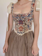 Renaissance Lace Trim Bodice with Floral Botanical Grey | VintageMist