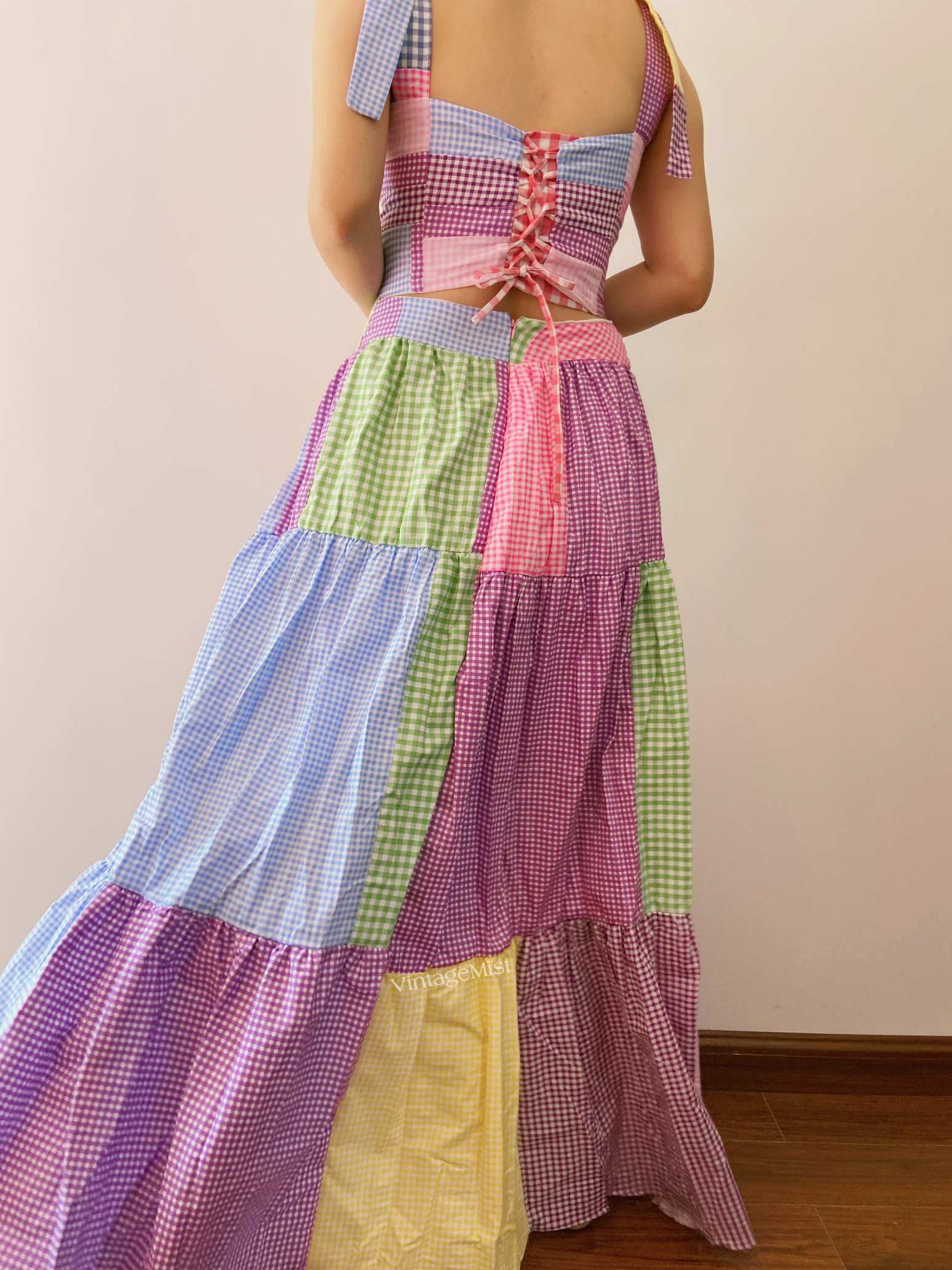 Retro Plaid Corset Top Maxi Skirt Set main image 0