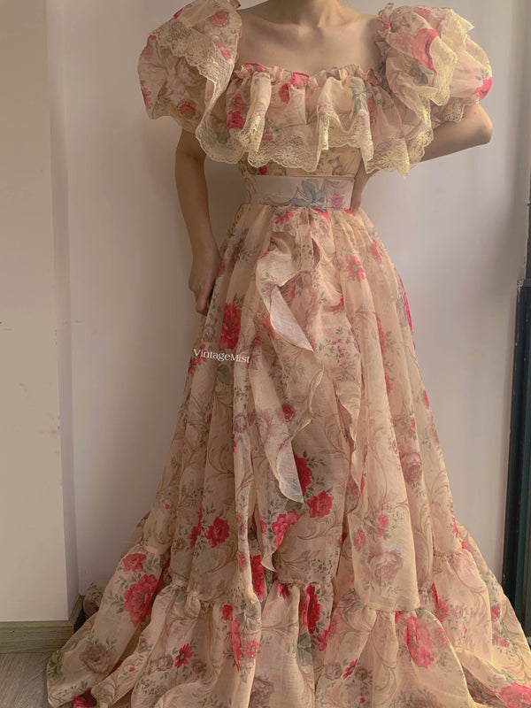 Romantic Rose Bloom Corset Skirt Two Piece Set - Beige | VintageMist