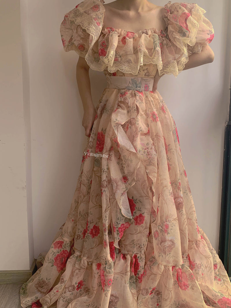 Romantic Rose Bloom Corset Skirt Two Piece Set - Beige | VintageMist