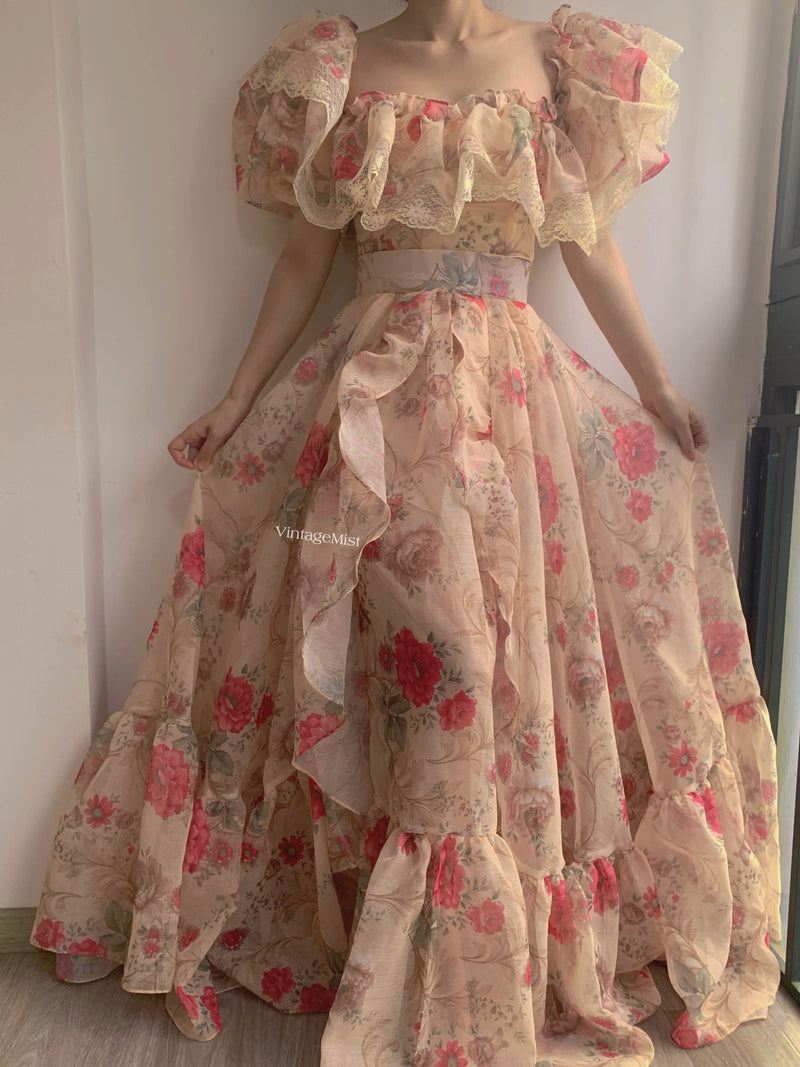 Romantic Rose Bloom Corset Skirt Two Piece Set - Beige | VintageMist