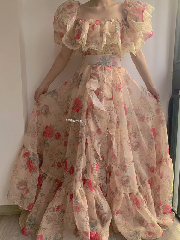 Romantic Rose Bloom Corset Skirt Two Piece Set - Beige | VintageMist
