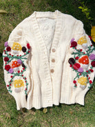 Rose Embroidery Mushroom Cardigan - Ivory | VintageMist