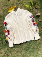 Rose Embroidery Mushroom Cardigan - Ivory | VintageMist