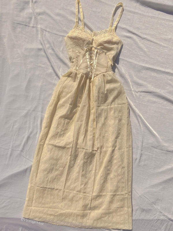Vintage Lace Strap Dress - Beige | VintageMist