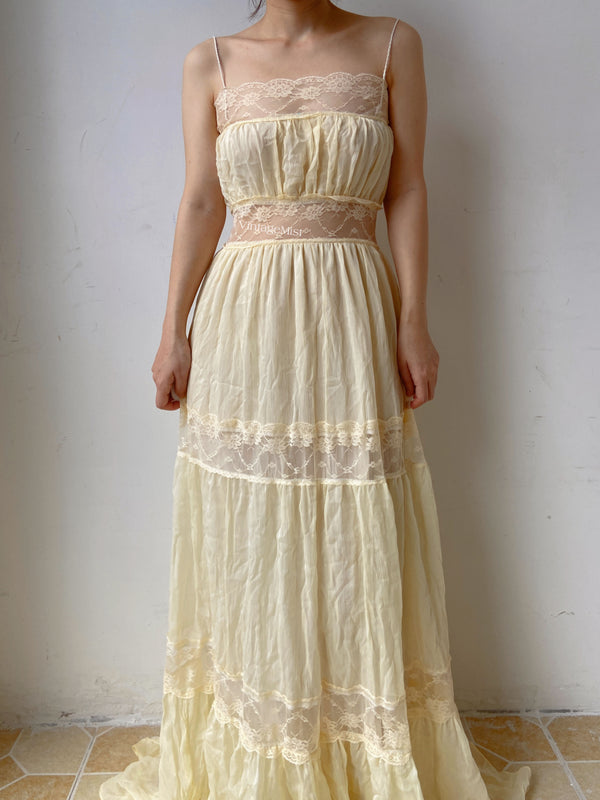 Vintage Lace Dress Lace Ruffle Gown - Light Yellow | VintageMist_