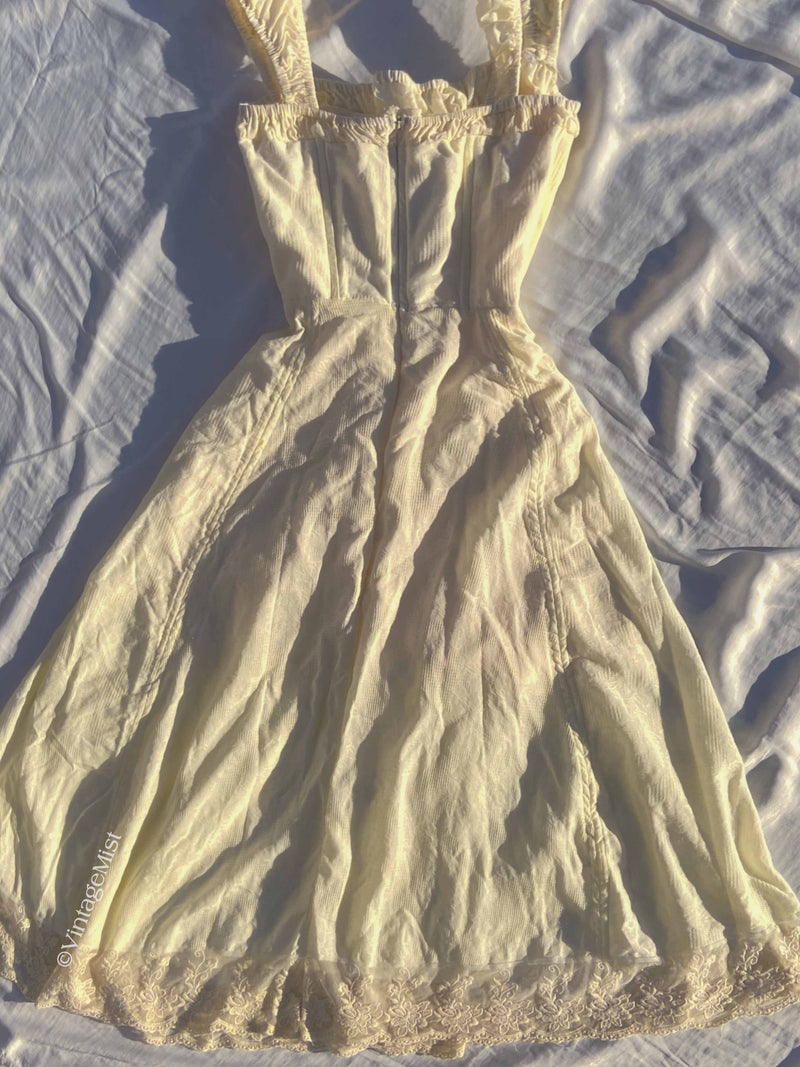 Vintage Lace Trim Strap Dress with Back Zip Front Lace-up - Cream | VintageMist