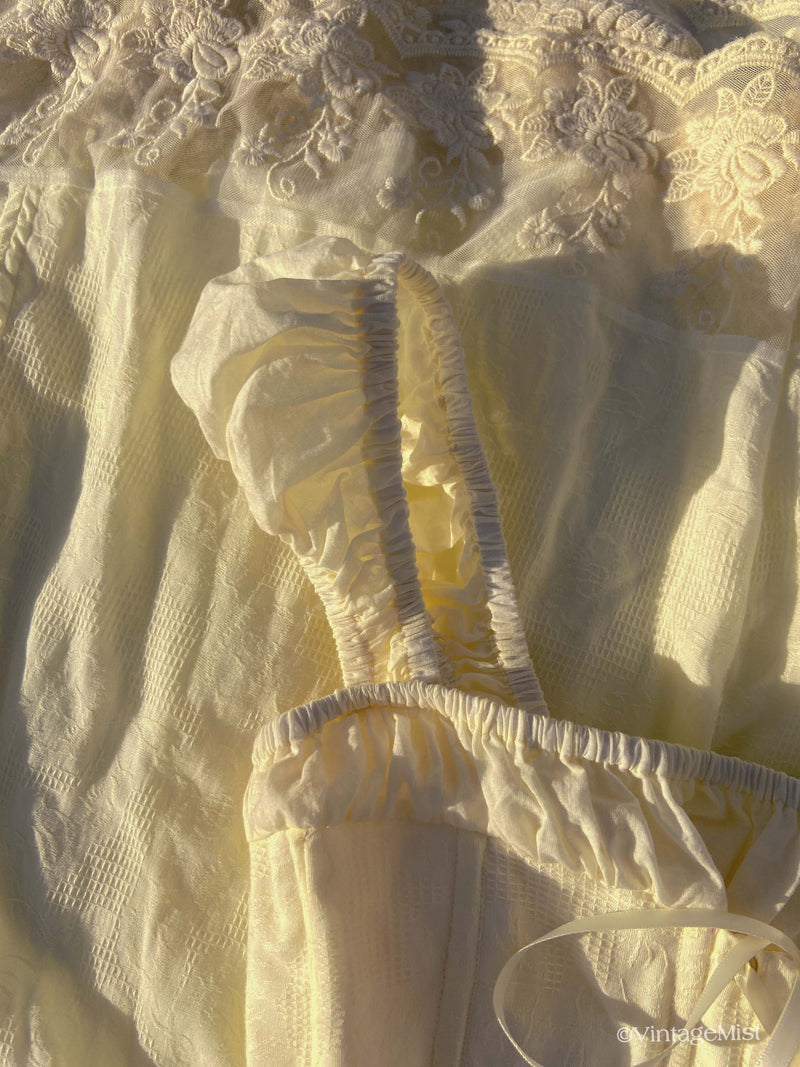 Vintage Lace Trim Strap Dress with Back Zip Front Lace-up - Cream | VintageMist