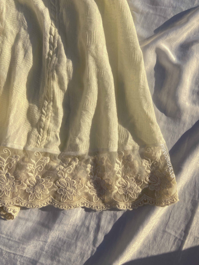 Vintage Lace Trim Strap Dress with Back Zip Front Lace-up - Cream | VintageMist