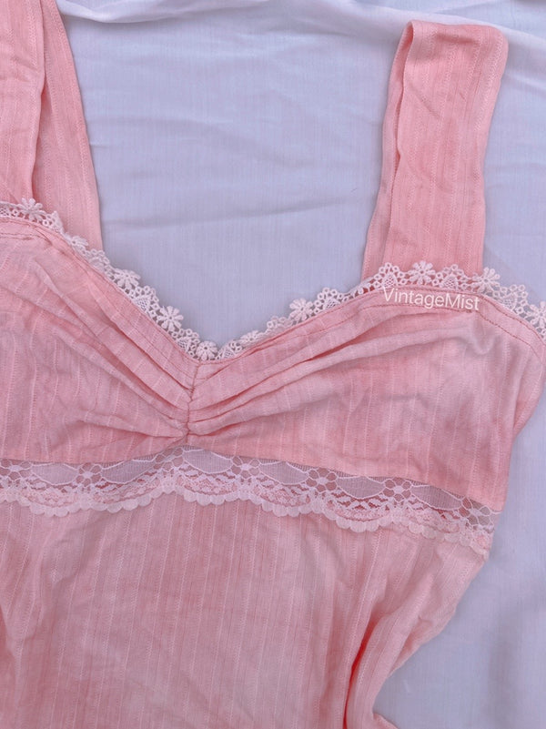 Tie Dye Lace Block Jersey Knit  Tank Top - Pink | VintageMist