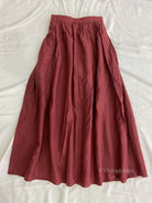 Wine Red Linen Midi Skirt With Pockets VintageMist