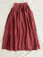 Wine Red Linen Midi Skirt With Pockets VintageMist