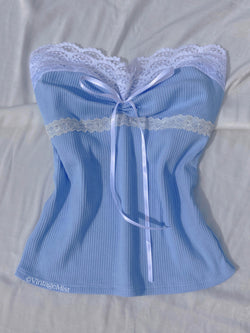 Women's Coquette Lace Ribbed Tube Top: Summer Outfits | VintageMist