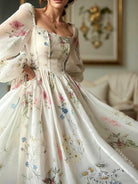 Women's Ivory Blooming Floral Square Neck Fairy Dress | VintageMist