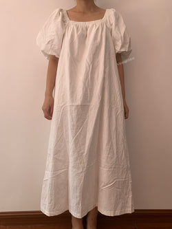 Women's Puff Sleeve Simple Dress - White | VintageMist