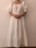 Women's Puff Sleeve Simple Dress - White | VintageMist
