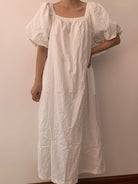 Women's Puff Sleeve Simple Dress - White | VintageMist