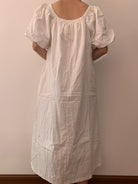 Women's Puff Sleeve Simple Dress - White | VintageMist