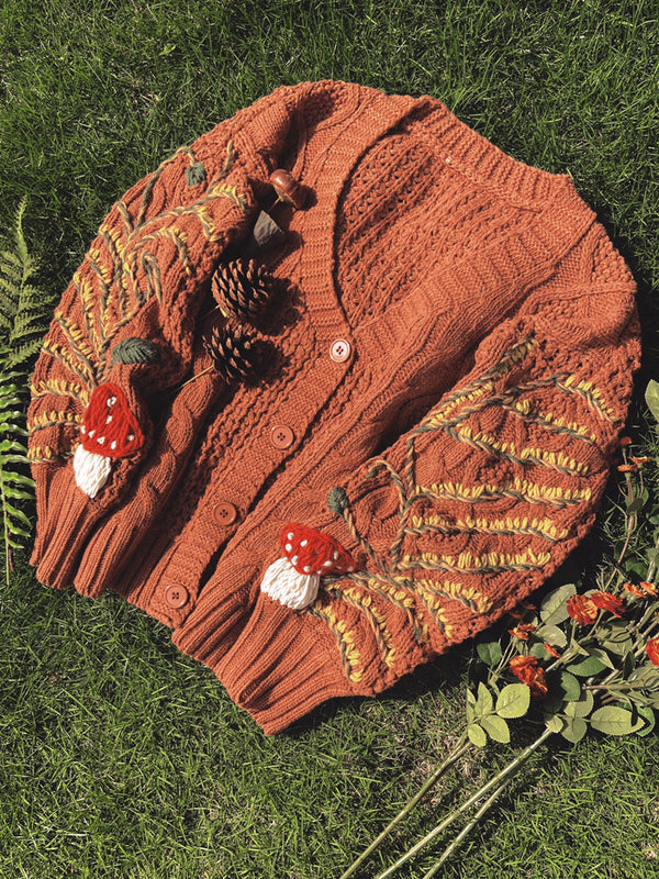 Gold Autumn Floral Embroidery Sweater Cardigan | Vintage Mist