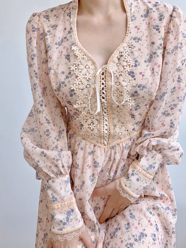 Floral Vampire Neck Long Sleeve Dress | VintageMist