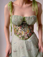 ​Renaissance Fairycore Floral Corset - Green | VintageMist