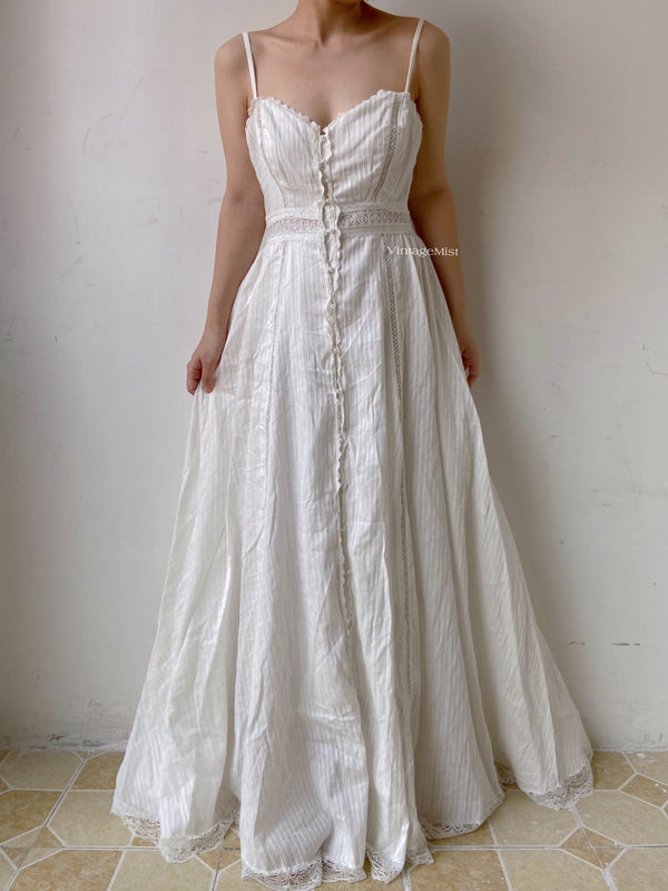 Lace Trim Beaded Cami Dress - White | VintageMist