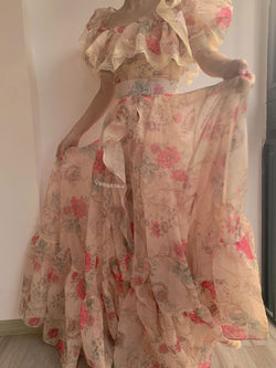 Romantic Rose Bloom Corset Skirt Two Piece Set - Beige | VintageMist