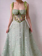 ​Renaissance Fairycore Floral Corset - Green | VintageMist
