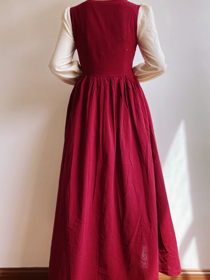 Floral Embroidery Mesh Color Block Midi Dress - Red | Vintage Mist
