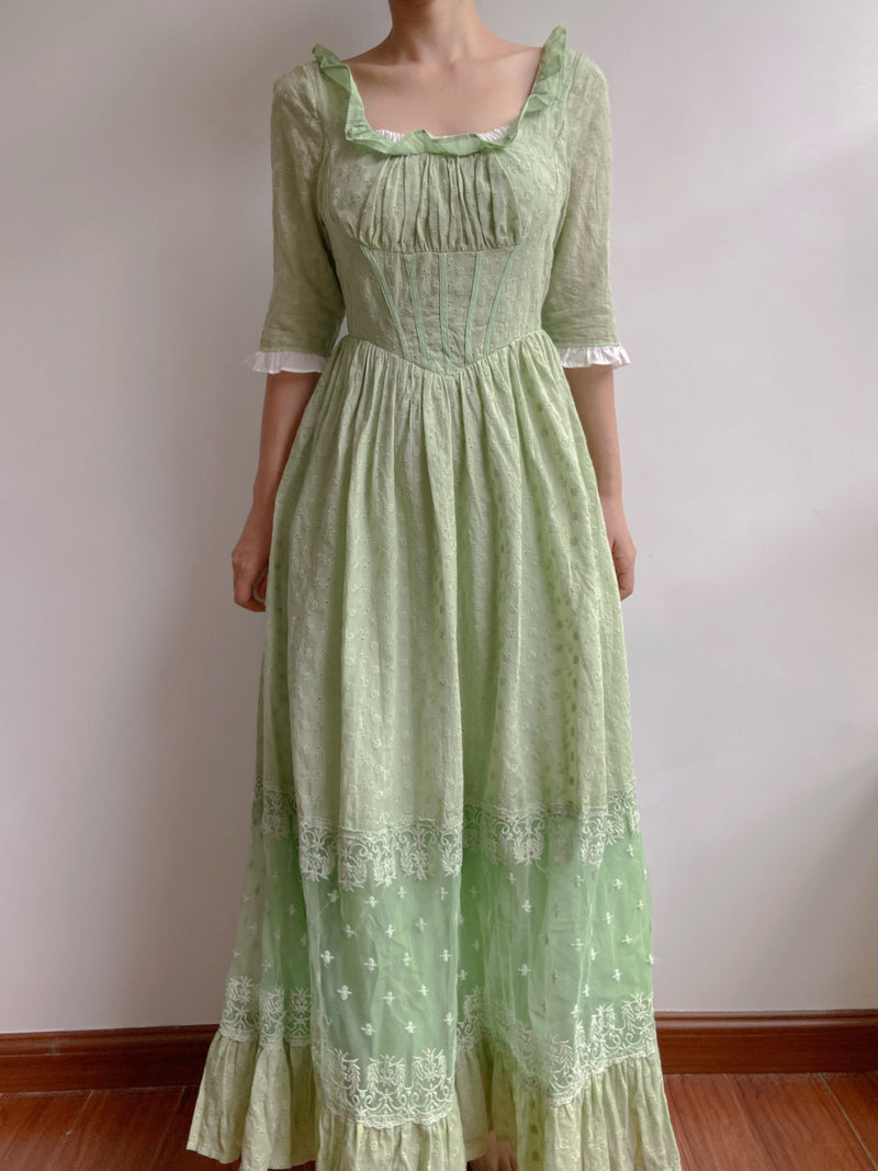 Cottage-core Corset Vibes Dress - Green | VintageMist