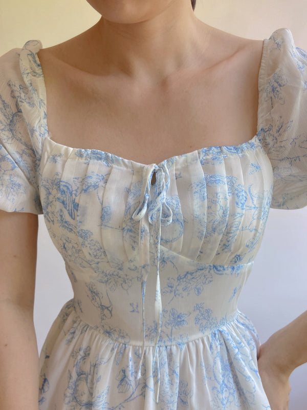 Vintage Mid-century Cottagecore Flower Dress - Blue | VintageMist