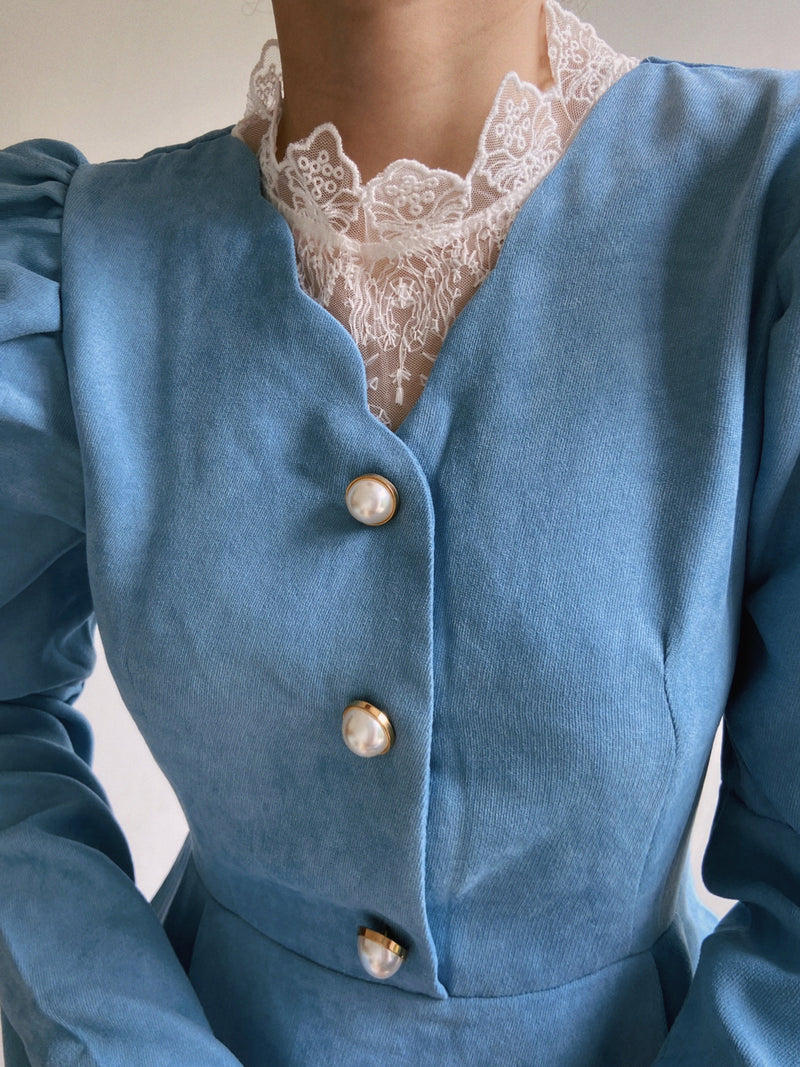Lamb Sleeve Midi Dress - Blue | VintageMist