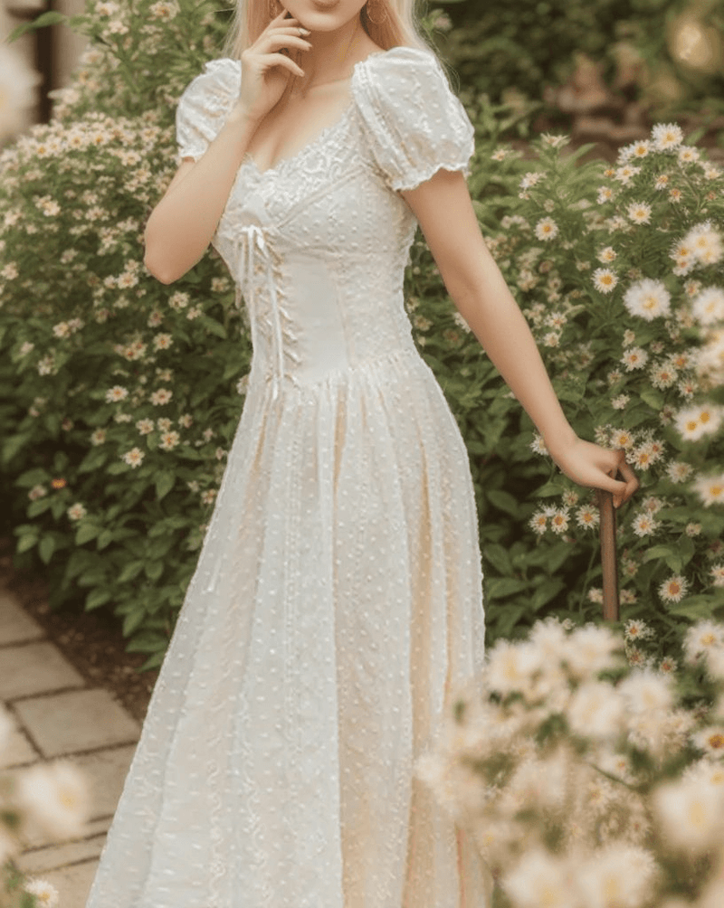 Lace Flower Square Neck Backless Corset Dress - Ivory