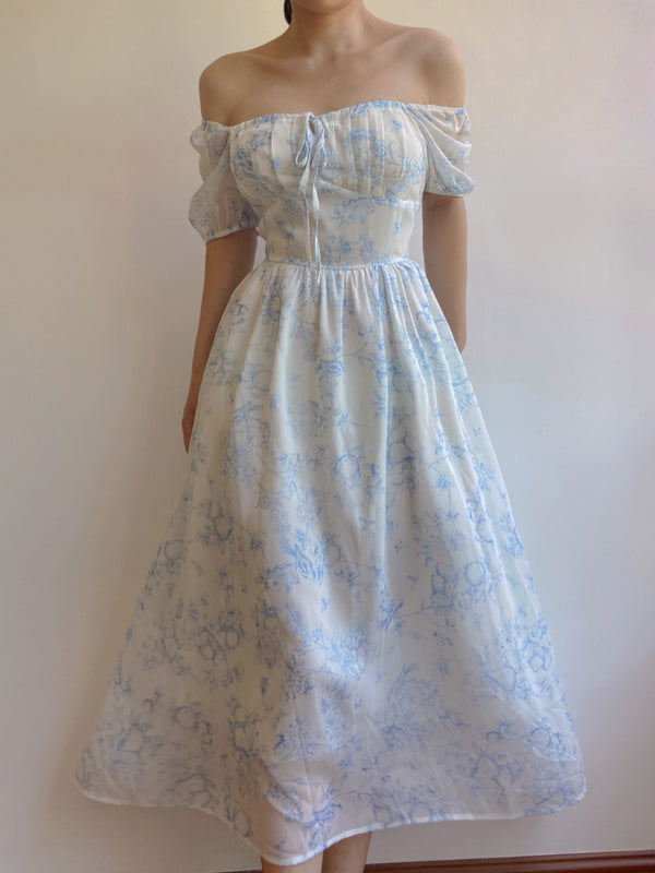 Vintage Mid-century Cottagecore Flower Dress - Blue | Vintage Mist
