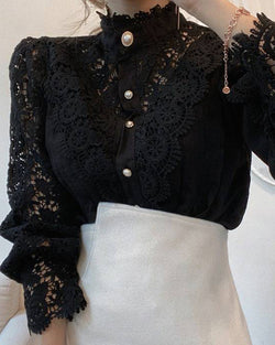 Lace Hollow Puff Long Sleeve Blouse | VintageMist