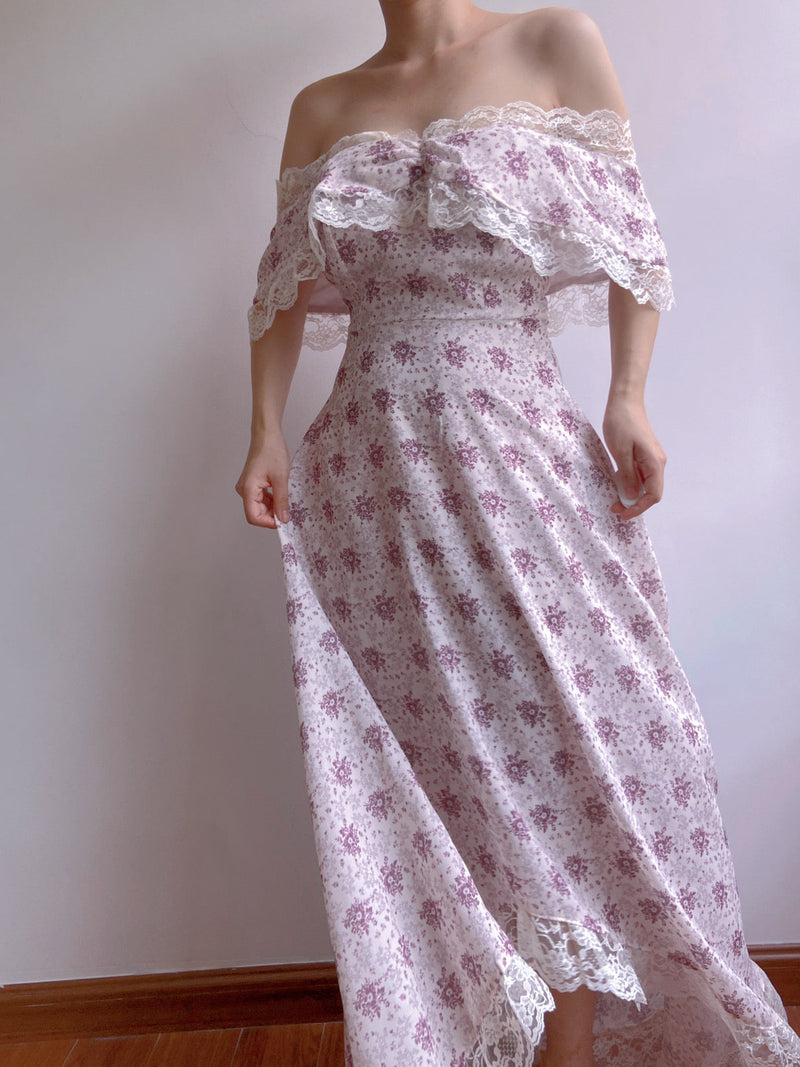 Lavender Field Off-shoulder Lace Dress - Purple | VintageMist
