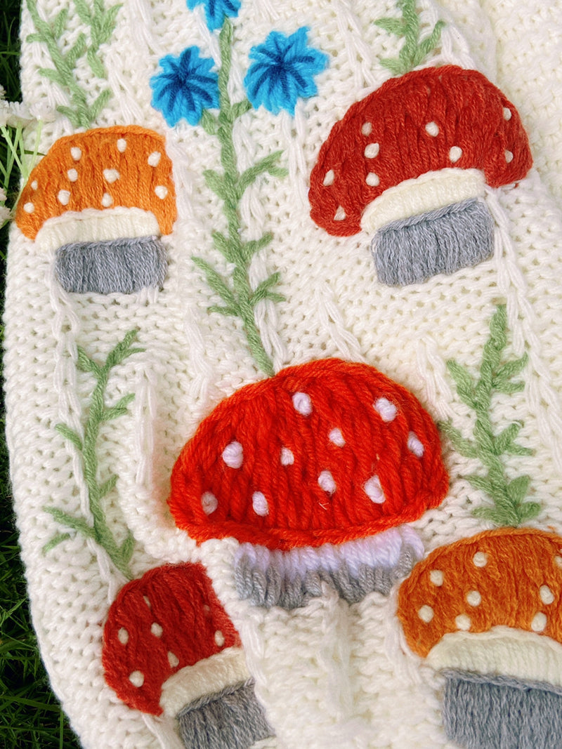 Mushroom Daisy Embroidery Cardigan - White | VintageMist