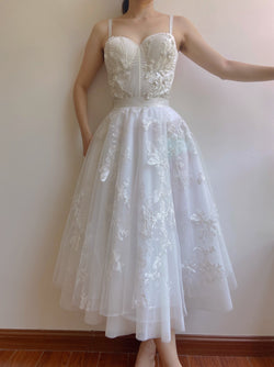 A Line Butterfly Mesh Midi Skirt - White | VintageMist
