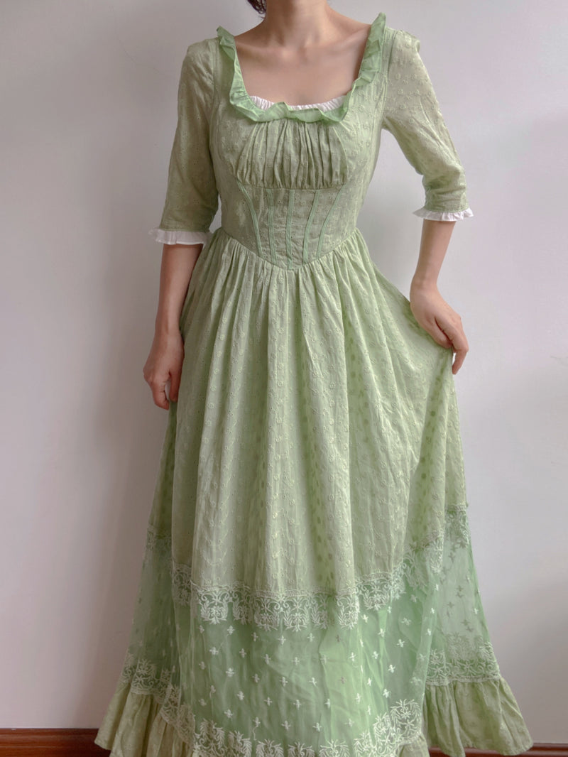 Cottage-core Corset Vibes Dress - Green | VintageMist