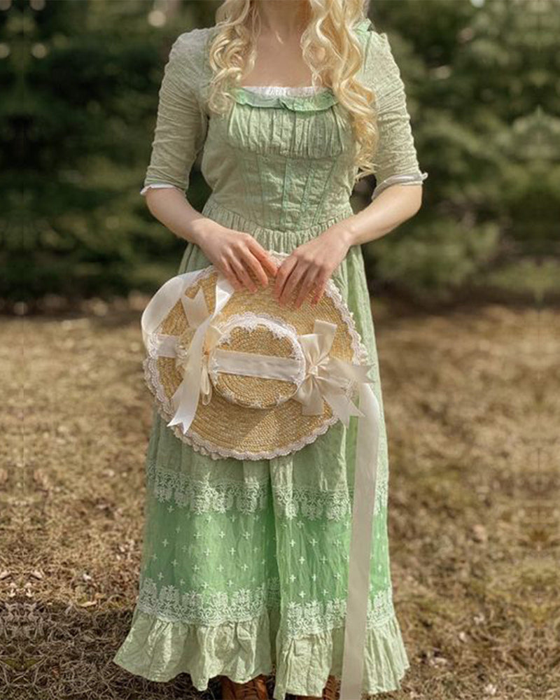 Cottage-core Corset Vibes Dress - Green | VintageMist