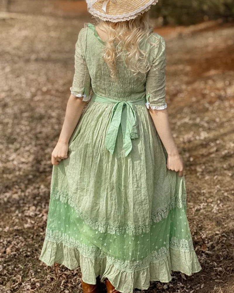 Cottage-core Corset Vibes Dress - Green | VintageMist