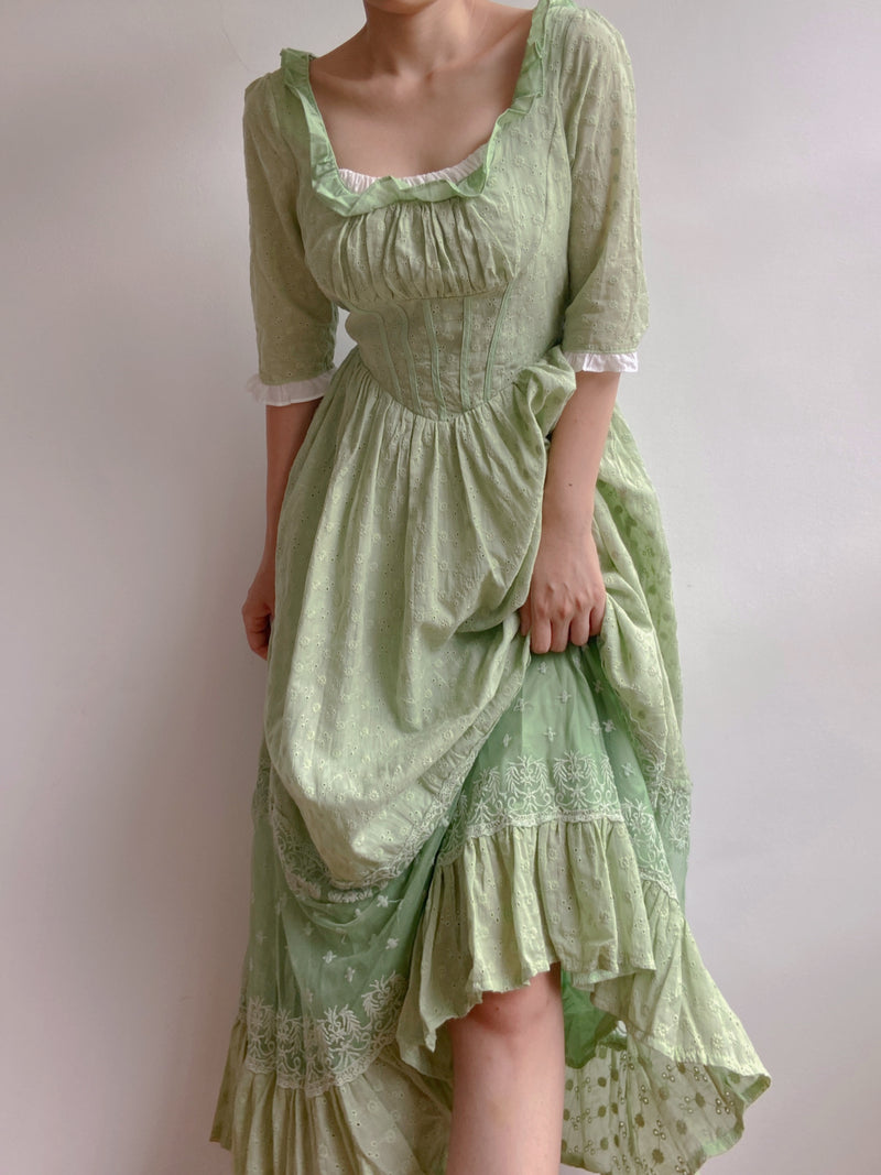 Cottage-core Corset Vibes Dress - Green | VintageMist