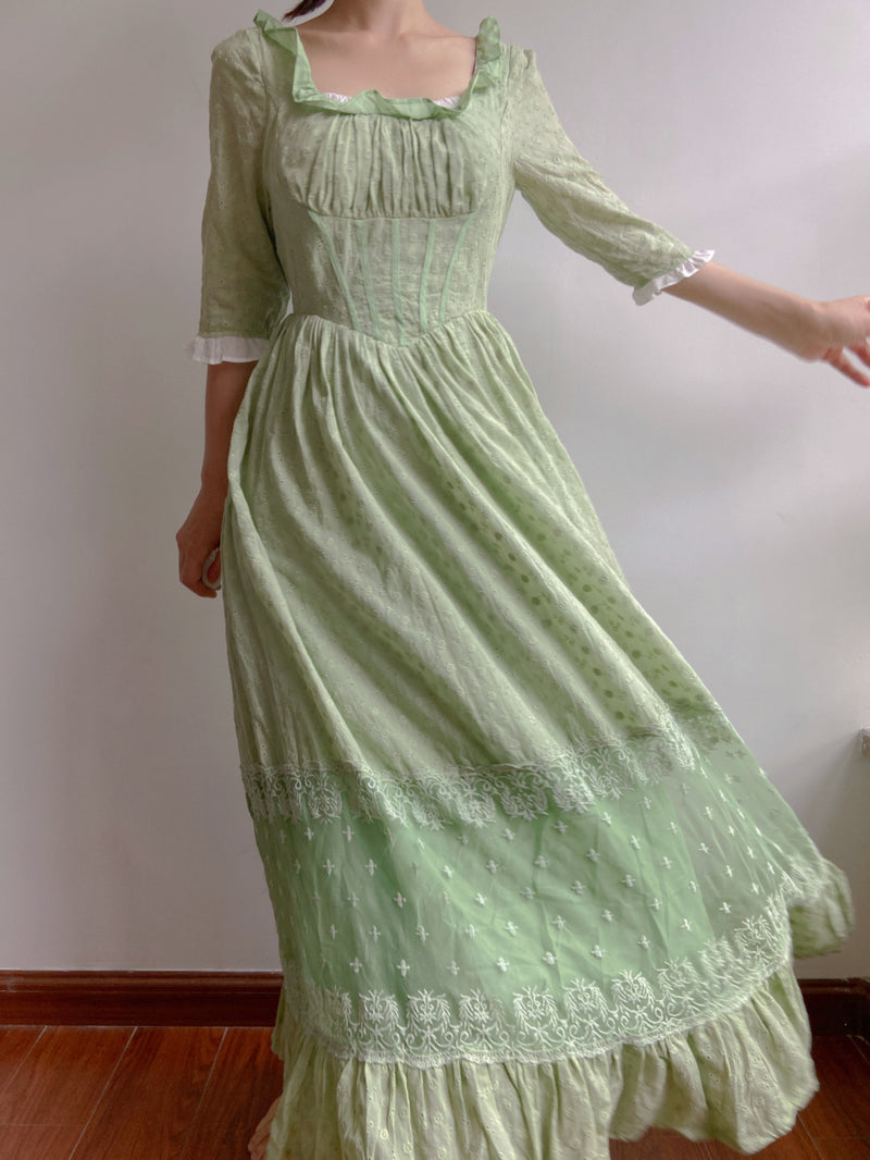 Cottage-core Corset Vibes Dress - Green | VintageMist