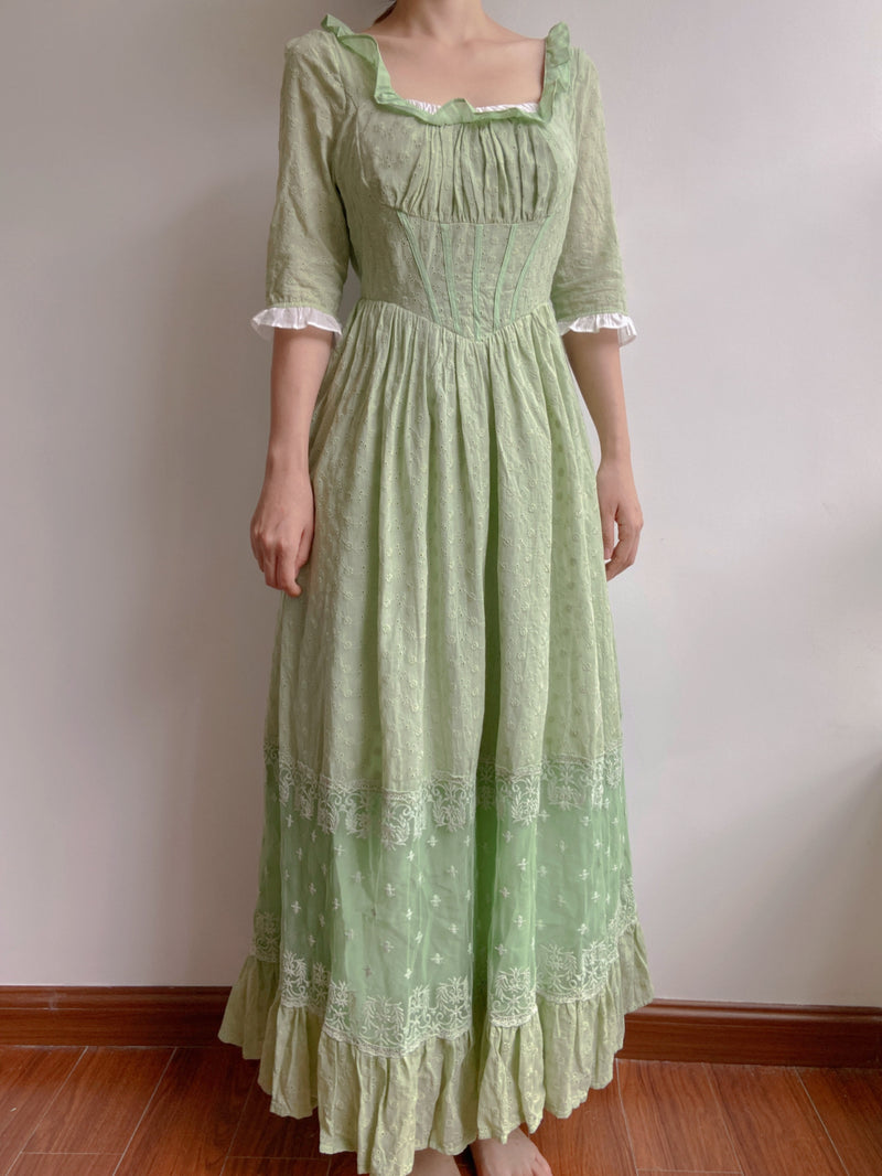 Cottage-core Corset Vibes Dress - Green | VintageMist
