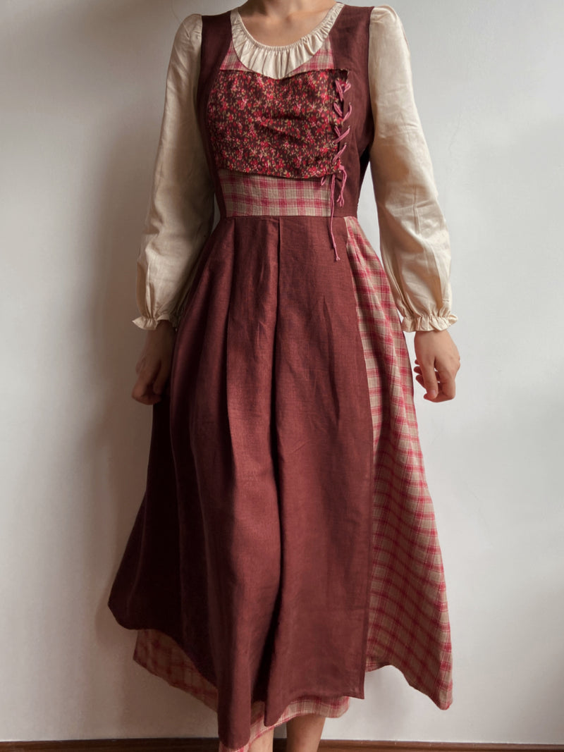 Cottagecore Color Block Check Floral Dress | VintageMist
