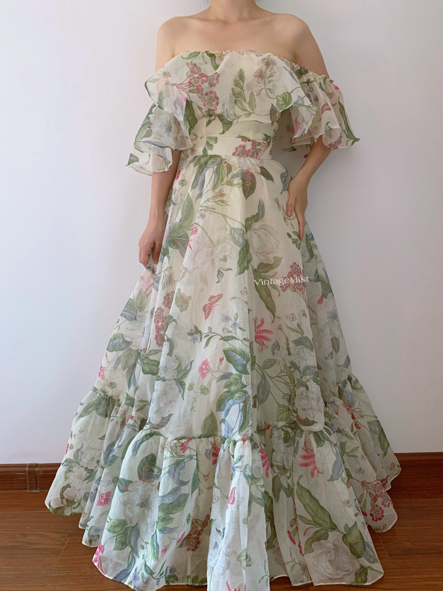 Fairy V-neck Shirt & Skirt Floral 2Pcs