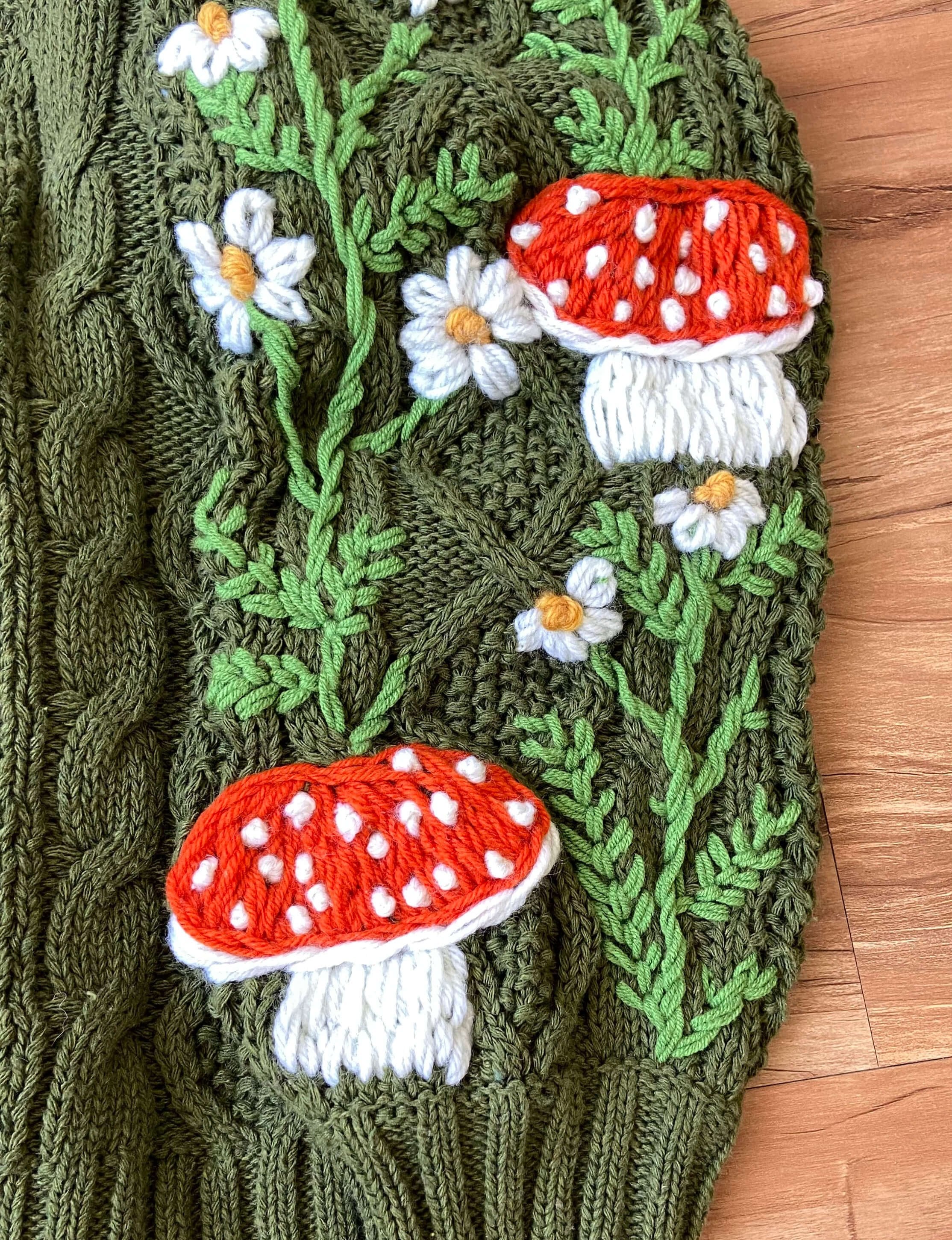 Cottagecore Mushroom Daisy Cardigan - Green | VintageMist