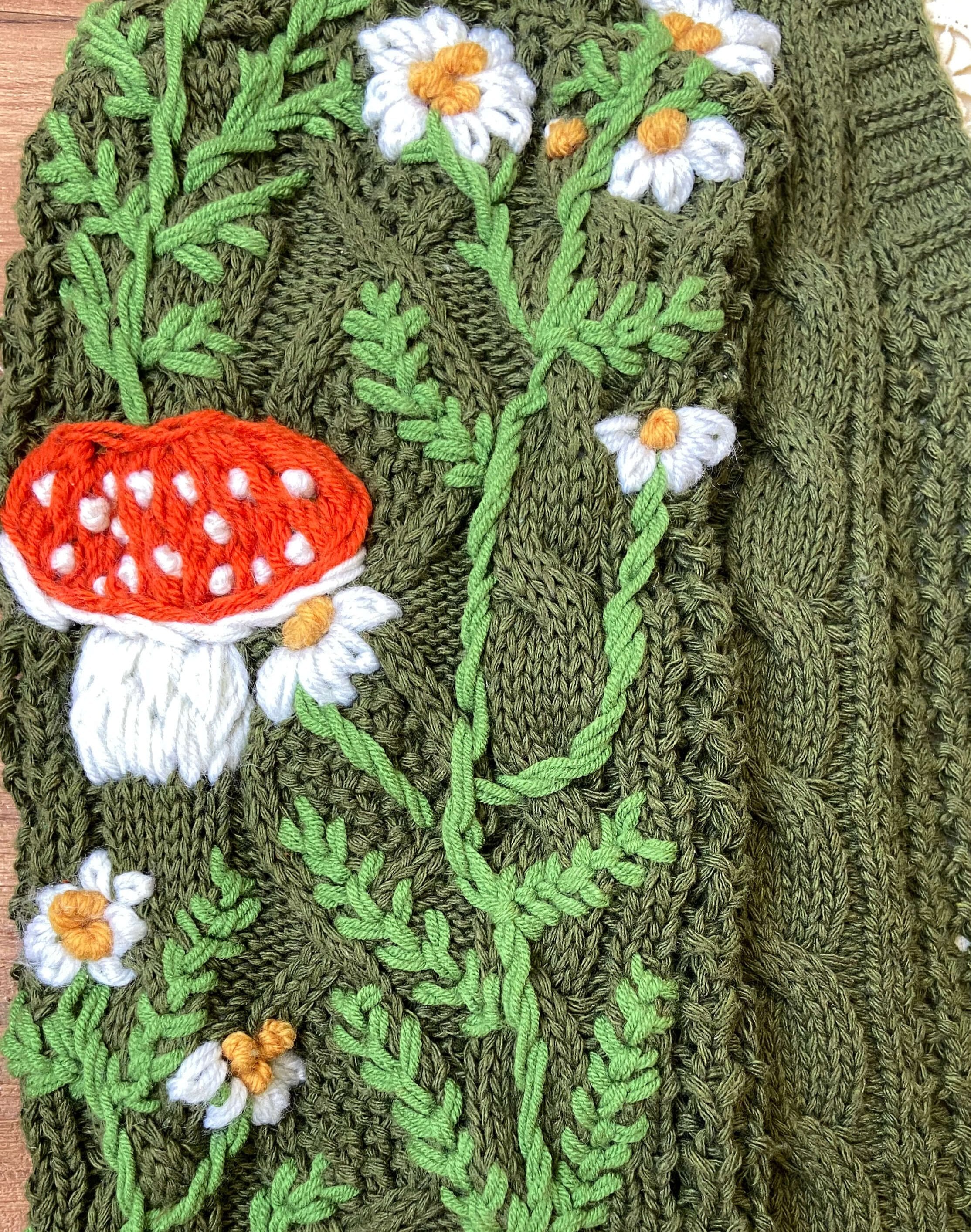 Cottagecore Mushroom Daisy Cardigan - Green | VintageMist_1