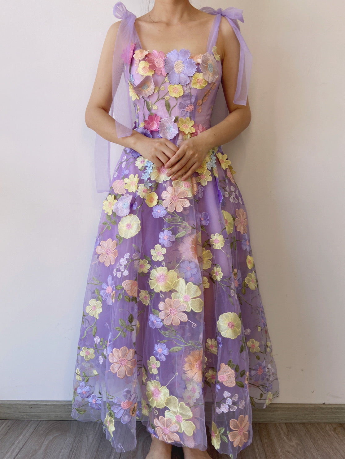 Fairycore Floral Embroidery Corset Dress - Purple | VintageMist